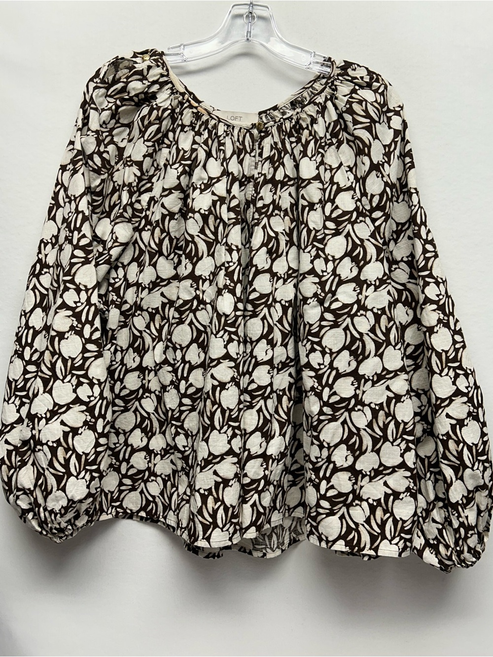 LOFT Brown and Cream Floral blouse XL